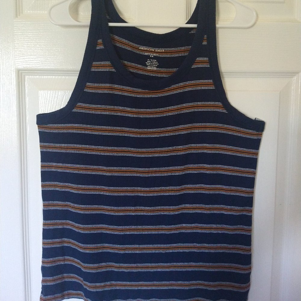 American Eagle Blue and Yellow Striped Tank Top, size XL